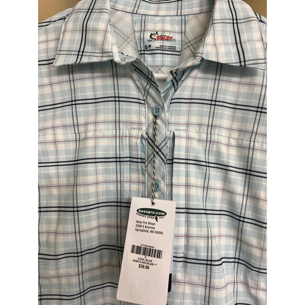 World Wide Sportsman Womens S Fishing Shirt Blue Plaid UPF 50 Vented Long Sleeve - Picture 3 of 10